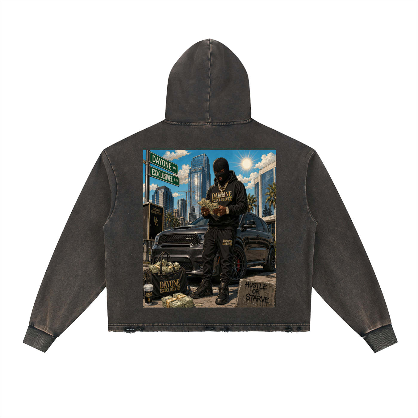 Vintage Washed Frayed-Hem Hoodie