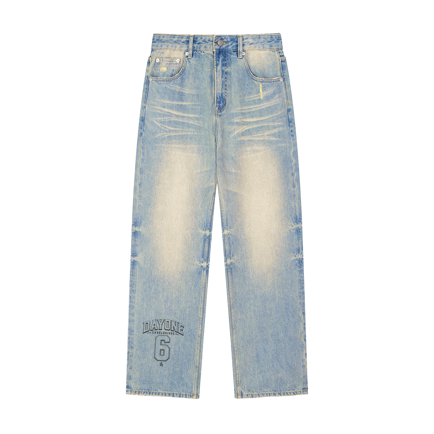 Sun Fade Raw Hem Denim Jeans