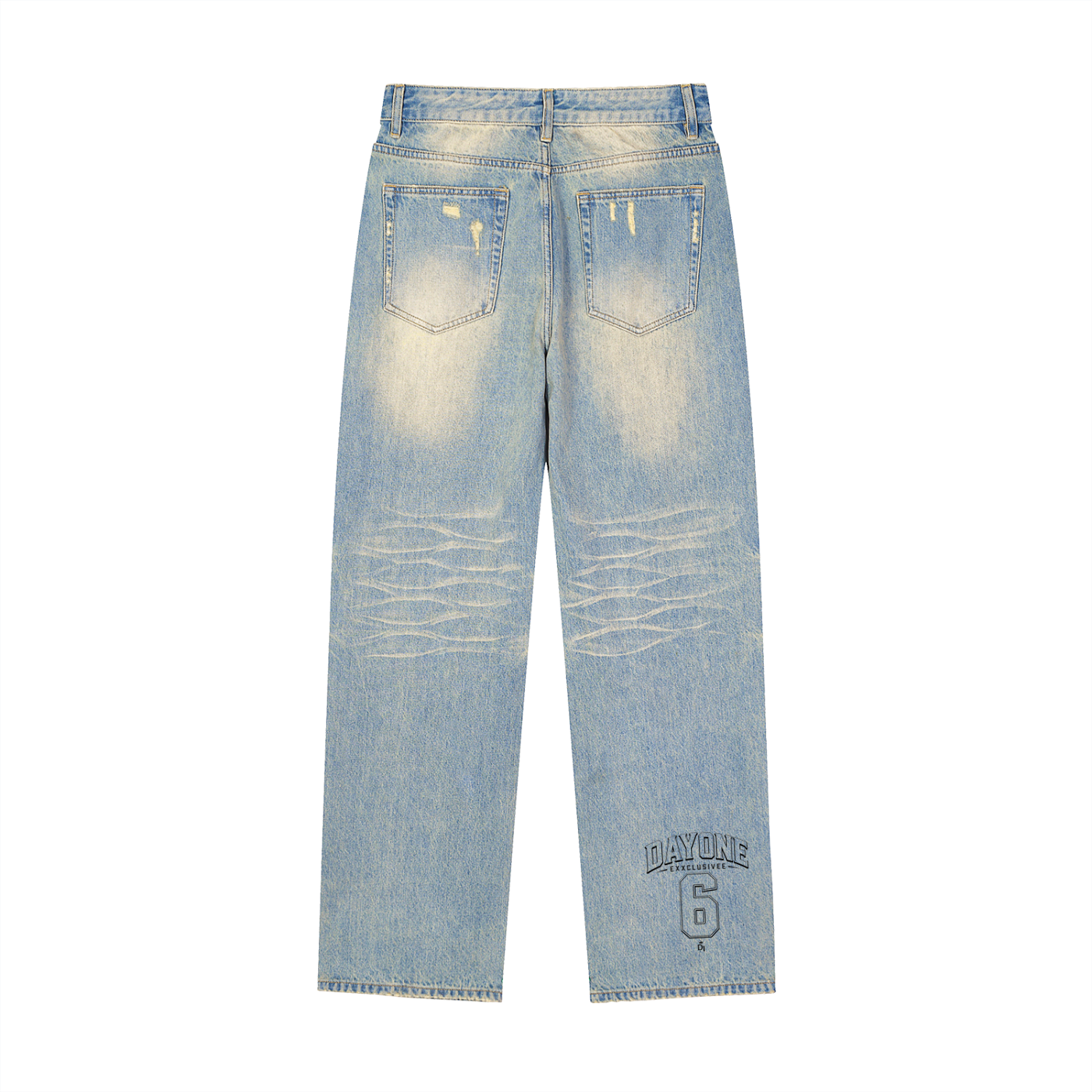 Sun Fade Raw Hem Denim Jeans