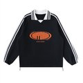 Contrast Striped Lapel Collar Sweatshirt