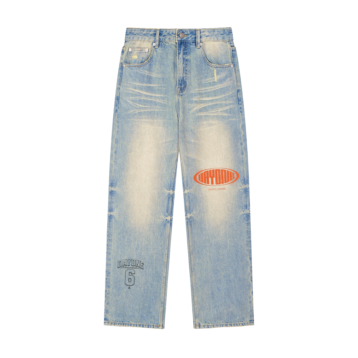 Sun Fade Raw Hem Denim Jeans
